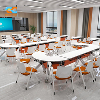 Table de formation mobile pour partenaires stratégiques, cadre en acier blanc, roulettes, bureau pliable pour réunions de bureau, centres de formation, écoles