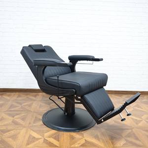 Silla moderna de peluquero de cuero negro, muebles de salón de fondo redondo negro, silla reclinable para hombre, silla para pelar, venta al por mayor - Product Image 6