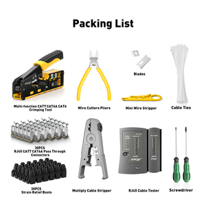 11 trong 1 DIY RJ45 Uốn Tóc bồng công cụ Kit vượt qua cáp Ethernet Tester Uốn Tóc bồng kìm dây crimpers cho CAT7/cat6A/Cat5 cáp Ethernet - Product Image 6