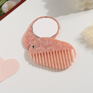 Tùy chỉnh màu sắc logo cellulose acetate Hai Sử dụng Pocket trang điểm gương lược du lịch yếu tố cần thiết Tóc Lược - Product Image 6