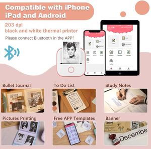 2024热卖Phomemo T02迷你53毫米便携式照片蓝牙热203 Dpi高清儿童收据打印机 - Product Image 3