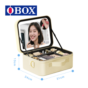 Pochette cosmétique en <span class=keywords><strong>cuir</strong></span> OBOX avec miroir LED, organisateur à 3 couleurs de lumière pour cadeau de demoiselle d'honneur, préparation de mariage - Product Image 2