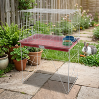 Cage à lapin surélevée avec structure métallique pliable, plateau de base bleu amovible, espace de vie spacieux pour petits animaux domestiques