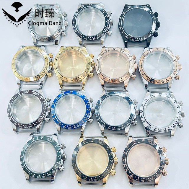 Factory Direct 39mm Watch Case Ceramic Stainless Steel Bezel Sapphire Glass for VK63 VK64 Quartz Movement Watch Parts Wholesale