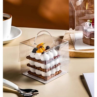 Boîte d'emballage carrée transparente en PET, écologique, jetable, personnalisable, de qualité alimentaire, pour gâteaux, mille-crêpes, mousses, pâtisseries et desserts