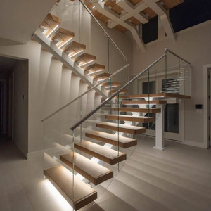 Escalera Flotante de <span class=keywords><strong>Madera</strong></span> Sólida para Interiores, Decorativa y Moderna, <span class=keywords><strong>con</strong></span> Viga Invisible, Prefabricada para Remodelación de Casas - Product Image 1