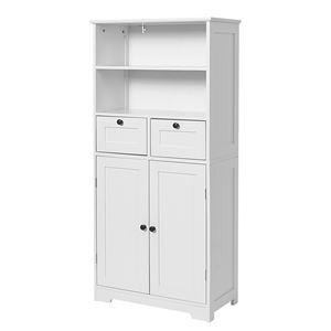 ארון רחצה 2 דלתות מחסן עץ עם 2 מגירות מדף מתכוונן לרהיטים חדר אמבטיה - Product Image 6