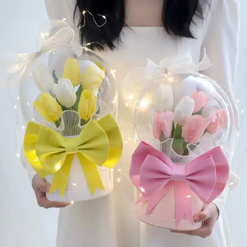 उच्च गुणवत्ता फूल लपेटकर पारदर्शी बोबो गुब्बारे गुलाब गुलदस्ता के साथ एक्रिलिक फूल बोबो गुब्बारे प्रकाश