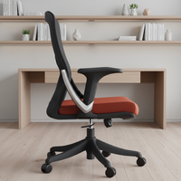 Chaise de bureau ergonomique à dossier moyen en tissu, avec coussin rouge, accoudoirs fixes et pivotante, idéale pour le télétravail – Vente directe usine