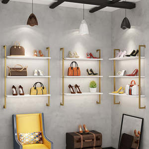 शोरूम डिजाइन आधुनिक सोने दीवार घुड़सवार बैग हैंडबैग प्रदर्शन जूते की दुकान प्रदर्शन रैक जूते स्टैंड प्रदर्शन शेल्फ - Product Image 3