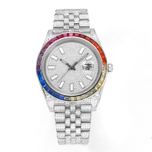 Reloj mecánico automático de lujo de 41mm para hombre, relojes de diamantes de acero inoxidable, relojes de mosaico personalizados, esfera Romana/Árabe - Product Image 3