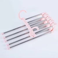 Porte-pantalon pliant pratique en acier inoxydable à 5 niveaux, support rétractable pour armoire, organisateur de vêtements pour pantalons