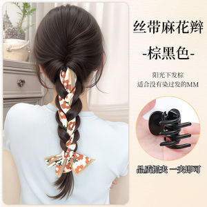 Perruque tressée avec clips, queue de cheval basse, ruban de cheveux simulés, longue tresse, nouvelle perruque queue de cheval style chinois - Product Image 6