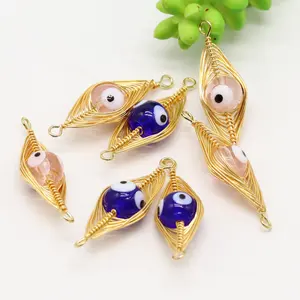 China factory wholesale jewelry accessories 13mm gem stone beads gold plating wrap wire with eye