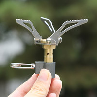 Réchaud de camping portable en titane, mini brûleur à gaz pliable avec sac de rangement pour la randonnée, le camping, les pique-niques et la cuisine en plein air