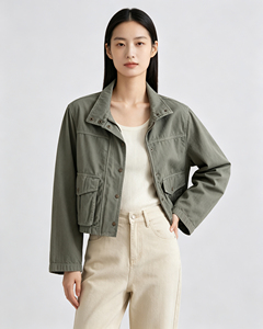 Veste en toile personnalisée Leduo pour femme, col montant, fermeture éclair, multi-poches, décontractée, pour l'extérieur, en coton - Product Image 1
