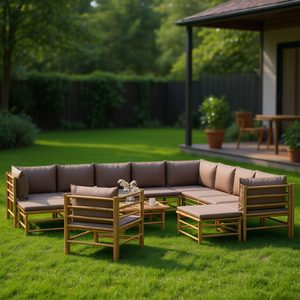Bamboo Garden <b>Sofa</b> Set Brown 100% Polyester <b>Outdoor</b> Furniture Contemporary Design - Product Image 2