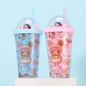 450ml Cute Tokidoki Donut Cartoon Print Double Wall <b>Plastic</b> Tumbler with <b>Straw</b> Dome Lid Pastel Foam Pom Pom Beads - Product Image 5