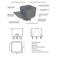 Chariot Eurobin en acier inoxydable de qualité alimentaire pour la transformation de la viande, performances fiables