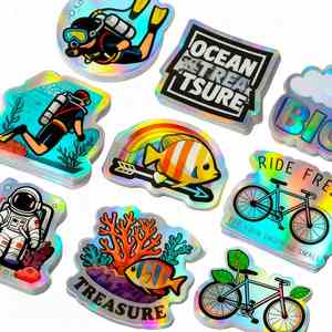 Custom Die Cut Brand Logo <b>Sticker</b> Waterproof Self-Adhesive PET rainbow Holographic Embossed <b>UV</b> Printed Promotional <b>Stickers</b> - Product Image 2