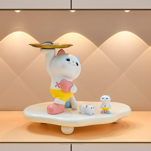 Happy Cat Resin Ornament With Storage Tray For Lipstick Desktop Decoration Cartoon Style Gift For Friends - Product Image 2
