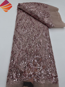 Tela de Encaje Africana de Alta Calidad 2026, con Cuentas Nigerianas y <span class=keywords><strong>Lentejuelas</strong></span> Bordadas, Tela de Tul con Cuentas de Lujo para Vestidos de Novia - Product Image 3