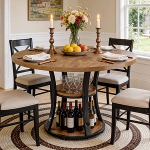 Table à manger ronde en bois SENYU avec pieds en métal, 6 places, style farmhouse, meubles pour la maison - Product Image 6