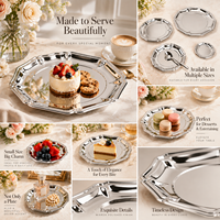 Plateau de service de luxe en acier inoxydable argenté, plateau décoratif miroir pour la présentation de desserts, fruits et gâteaux, décoration de table à manger à domicile
