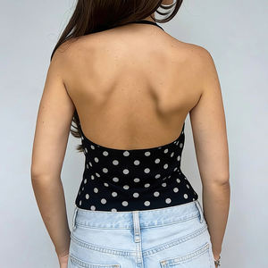 Top d'été sexy pour femme, style vintage à pois, col licou, dos nu, coupe ajustée - Product Image 5