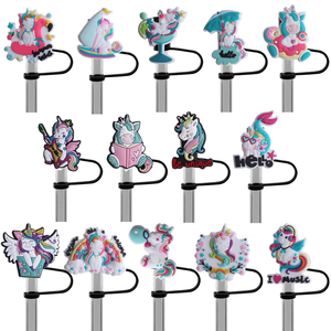 Recién llegado, adorno de unicornio de silicona personalizado de 10mm y 8mm para bebidas, bonita cubierta de paja, suministros decorativos para fiestas promocionales - Product Image 1