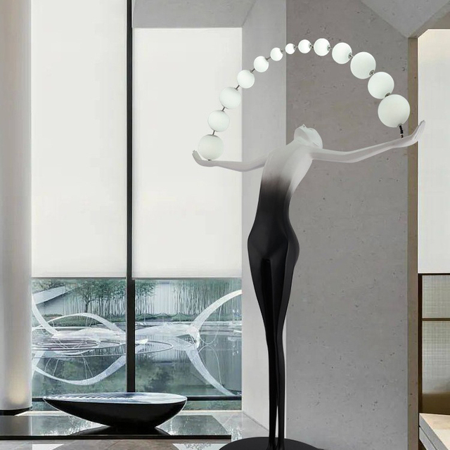 Modern Humanoid Sculpture Glass Floor Large Creative Standing LED Art Light Fixture Dimmable Hotel Lobby Living Room Decoration