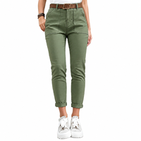 Pantalon cargo taille haute pour femme, ourlet retroussé, poches plaquées, fermeture éclair boutonnée, polyester tissé