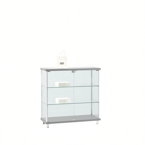 Modern Glass Display Cabinet 95Cm Light <b>Grey</b> Aluminium <b>Frame</b> With Lockable Door And Adjustable Shelves For Living Room - Product Image 2