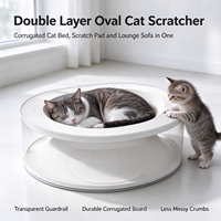 Articles pour animaux de compagnie : Griffoir pour chat ovale transparent à double couche, nid pour chat en carton ondulé, résistant aux rayures, résistant à l'usure