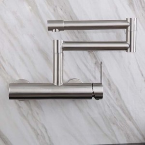 304 acier inoxydable encastré mural Double trou pliant pivotant rotatif robinet d'évier de <span class=keywords><strong>cuisine</strong></span> <span class=keywords><strong>mitigeur</strong></span> d'eau froide et chaude - Product Image 2
