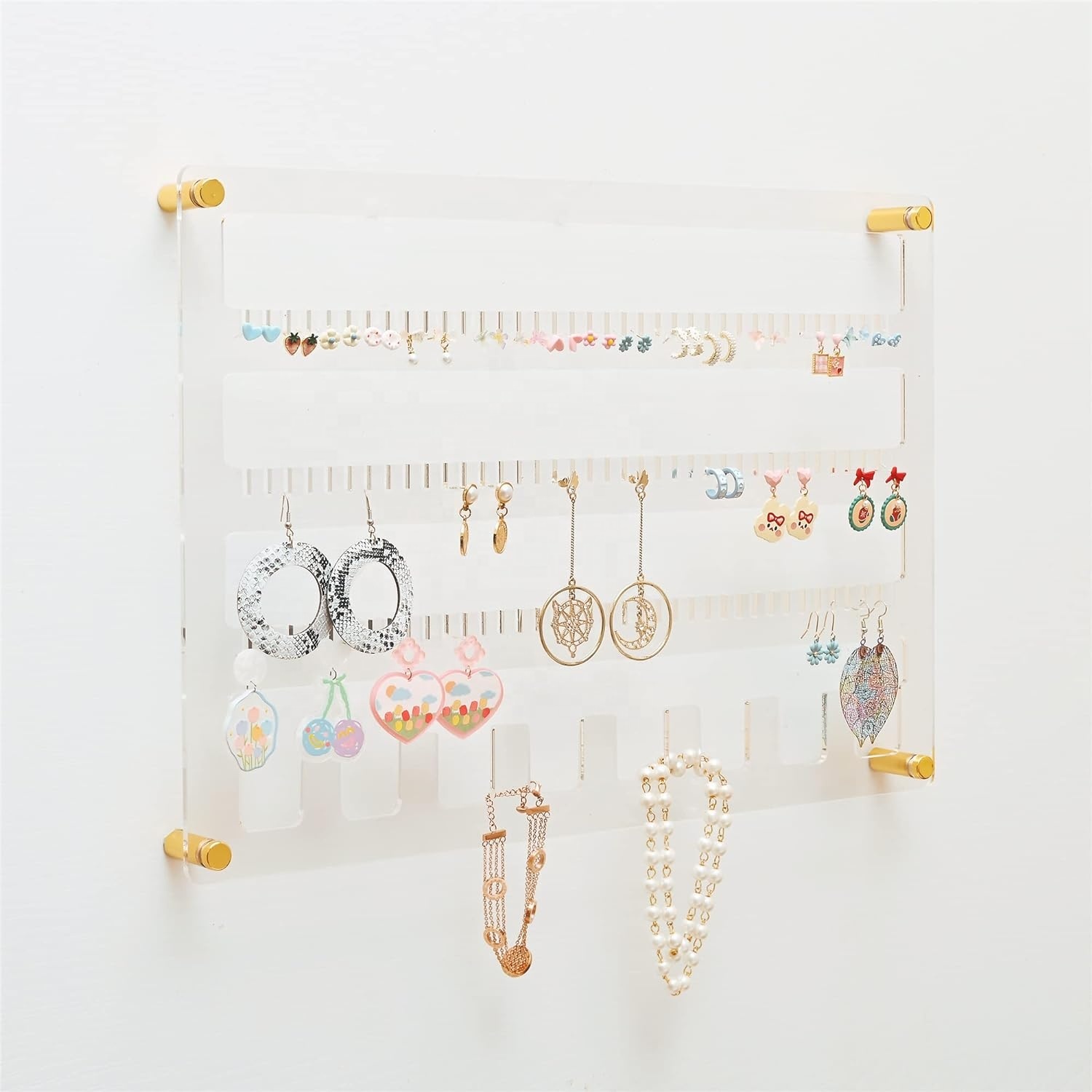 Acrylic Earring Holder Wall Organizer - 17x12 Inch Display With 80 Slots For Studs, Dangles & Rings