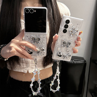 Étui de téléphone élégant et stylé noir et argenté avec strass papillon pour Samsung Galaxy Z Fold 7, coque avec dragonne perlée pour Z Flip 7-3