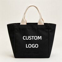 Tas Tote Kanvas Hitam Kecil dengan Logo Custom, Tas Tangan Katun Reusable, Hadiah Promosi, Tas Makan Siang, Pegangan, Pantai, Ukuran Dapat Disesuaikan