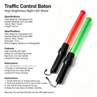 Bâton de signalisation LED rechargeable 54 cm, rouge et vert clignotant, étanche IP65, pour contrôle de sécurité manuel