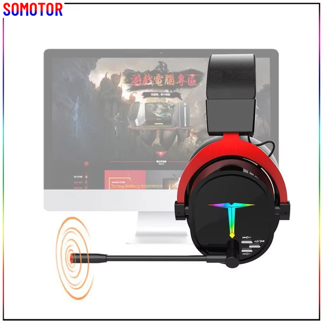 Dual Mode Wireless for 5.0 Gaming Headset with Microphone RGB Lights IPX3 Waterproof for E-Sports Computer & Mobile Phone