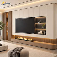 Meuble TV avec insert de cheminée électrique à panneau cannelé LED à lumière ambiante chaude, unité multimédia pour salon, idéal pour projets d'appartements modernes
