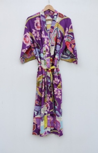 Vestido Kimono Largo de Algodón Lavable Ecológico para Mujer, con Cuello en V, Manga Corta, Ajuste Holgado y Cinturón - Product Image 6