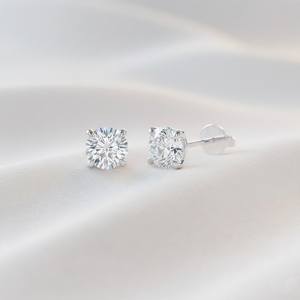 Pendientes de aro con diamantes solitarios redondos, cultivados en laboratorio y naturales, certificados en oro de 14 quilates, los más vendidos. - Product Image 3