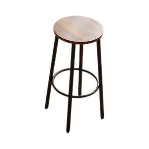 Taburete de Bar con Asiento Redondo de Madera Maciza y Estructura de Metal Negro, Resistente para Uso Comercial - Product Image 2