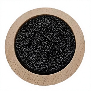 Sous-verre en pierre activée avec cadre en bois circulaire, artisanat naturel fait main, décoration - Product Image 3