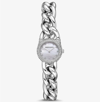 Jam Tangan Wanita MAROSERTO Logo Kustom, Jam Tangan Rantai Mini Lock Pavé Stainless Steel Warna Perak untuk Wanita