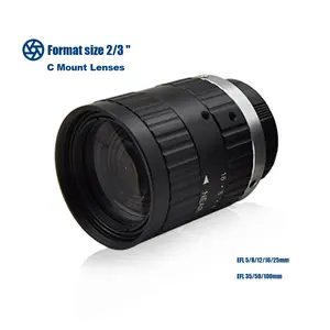 Lensa CCTV industri fokus tetap Mount C, 2/3 "8MP 50mm definisi tinggi untuk kamera penglihatan mesin inspeksi