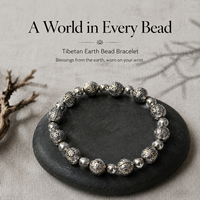 Bracelet en perles de globe en argent tibétain, motif sculpté, bracelet ethnique en perles, bijoux bohèmes faits à la main pour femmes et hommes