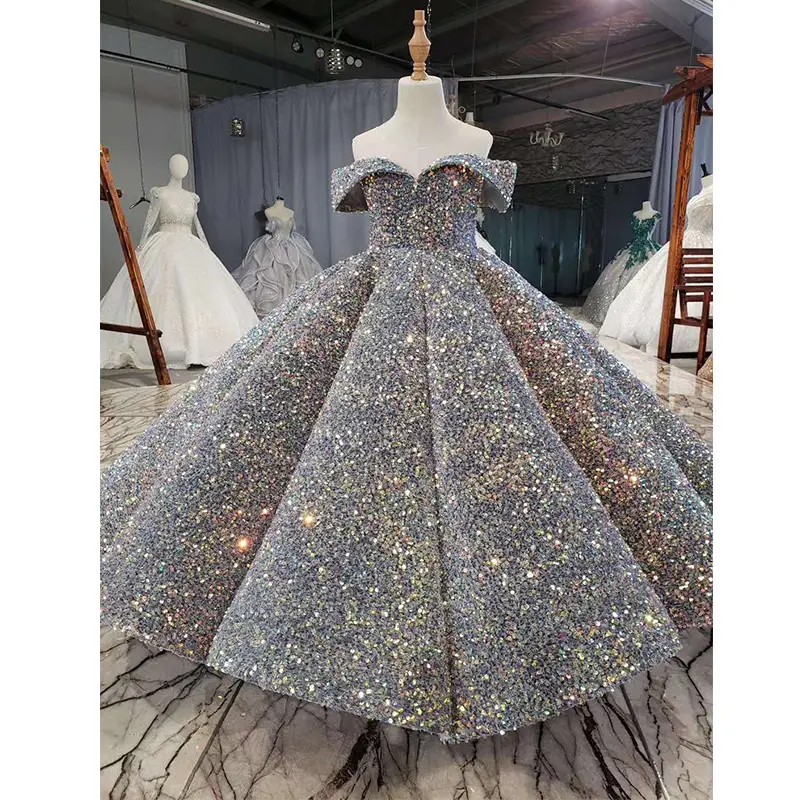 Children's catwalk Princess dress pooper yarn high-end foreign style small host piano performance sequined children's dress