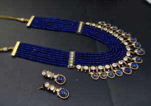 Véritable Création Kundan Pierre et Cuivre Collier Ensemble Fine Jewelry Collier avec Drop Style Boucles D'oreilles Bijoux Collier Ras Du Cou - Product Image 4